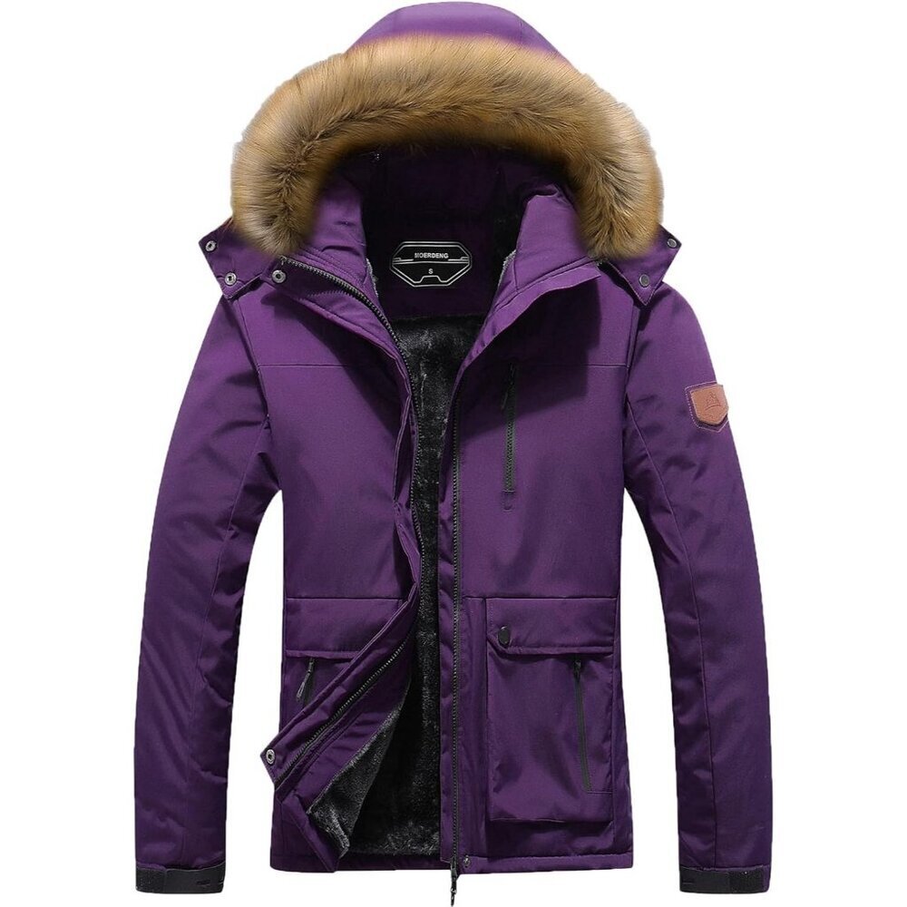 Women's Mountain Waterproof Purple Ski Snow Jacket Winter Warm Cozy Hooded Coat